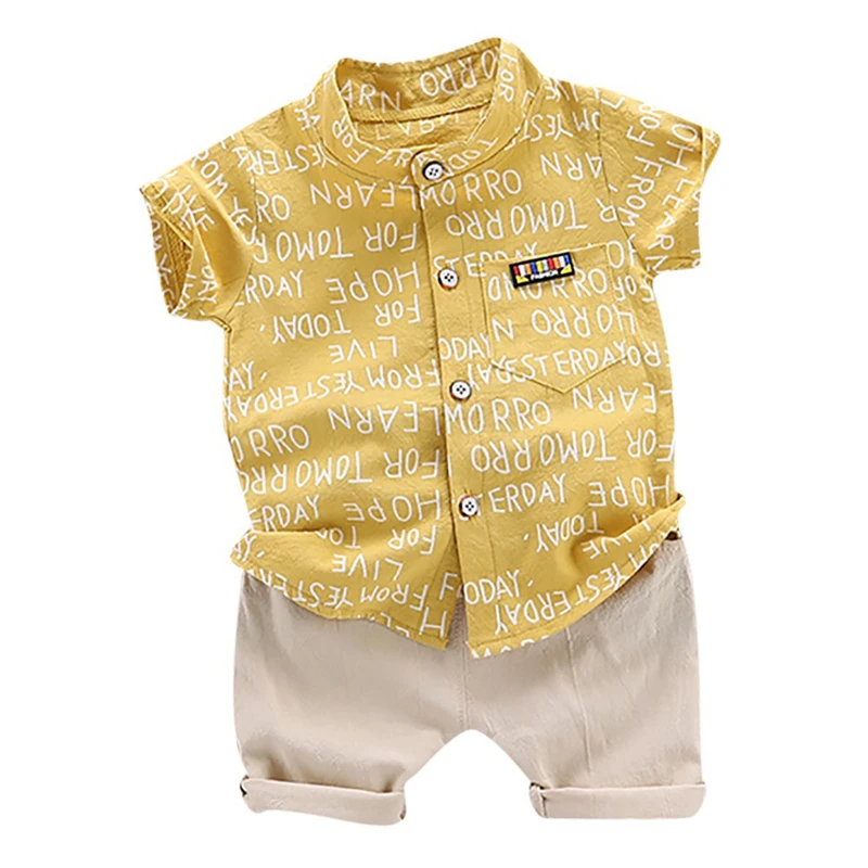 2Pcs/set Summer Kids Baby Boys Casual Short Sleeve Letters Print T-shirt Tops+Shorts Children's Costume Set For 3Month-4T