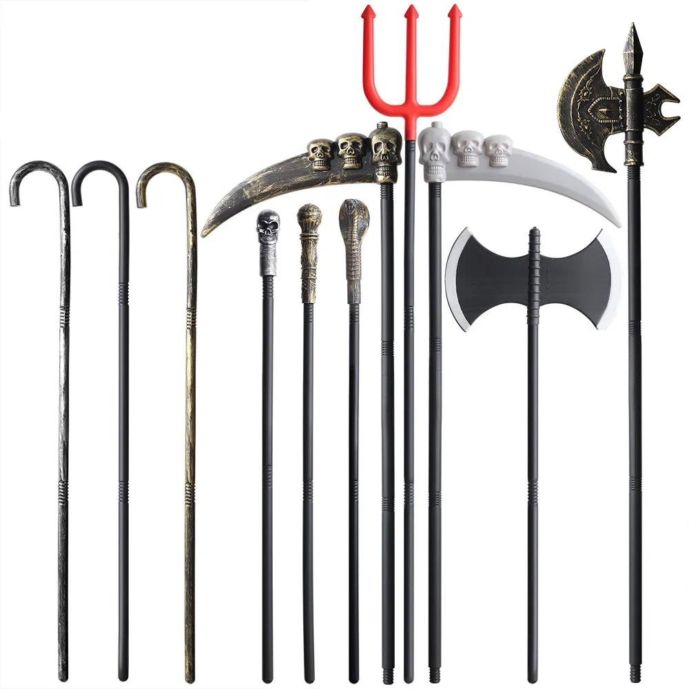 Halloween Simulation Plastic Weapons Reaper Sickle Demon Trident Stage Props Lincoln Cane Toys