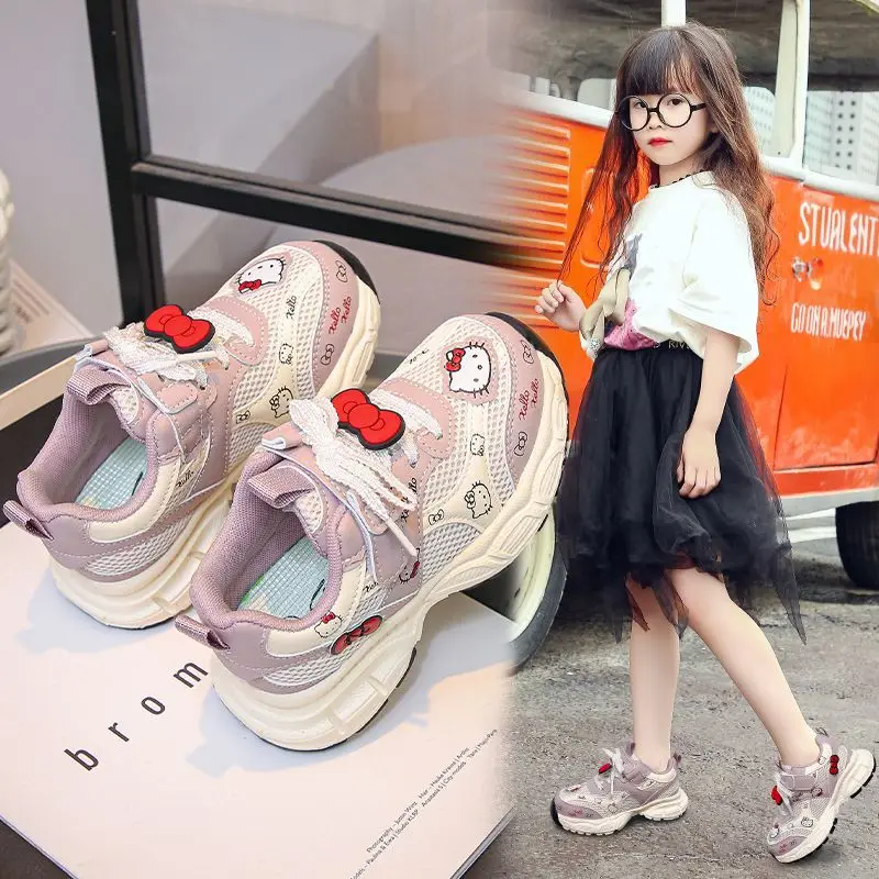 فتاة مرحبا كيتي Kawaii أحذية خفيفة أنيقة طالب الربيع والخريف مواسم الكرتون أنيمي الطفل عدم الانزلاق أحذية رياضية نمط جديد