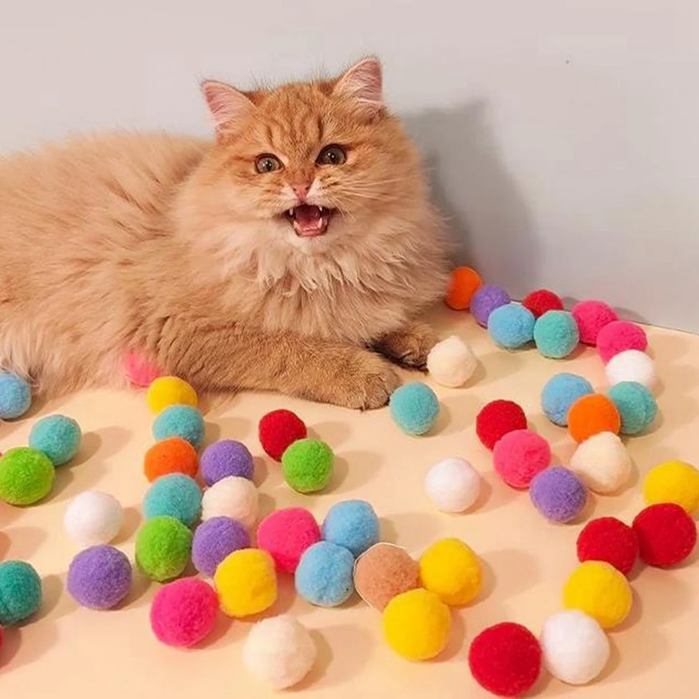 Brinquedos interativos coloridos de pelúcia, gatinhos criativos Mini Pompoms Games, Stretch Training Toy, Acessórios para gatos