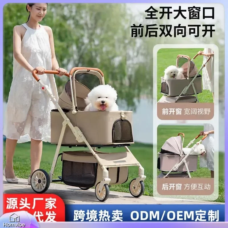 Foldable Pet Stroller for Small Medium Dogs Portable Dog Cart Outdoor Travel Large Capacity Multifunctional Puppy Pushchair