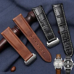 Genuine Calfskin Leather Strap 20mm 22mm Men Folding Buckle Bracelet for Hamilton KHAKI AVIATION JAZZMASTER Series Watch Band