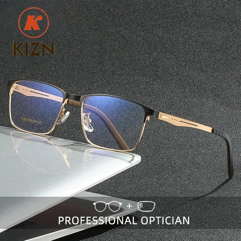 

Очки для чтения KIZN с легкой титановой оправой без винтов, с защитой от синего света, мужские оптические очки для коррекции близорукости, с возможностью индивидуального заказа по рецепту