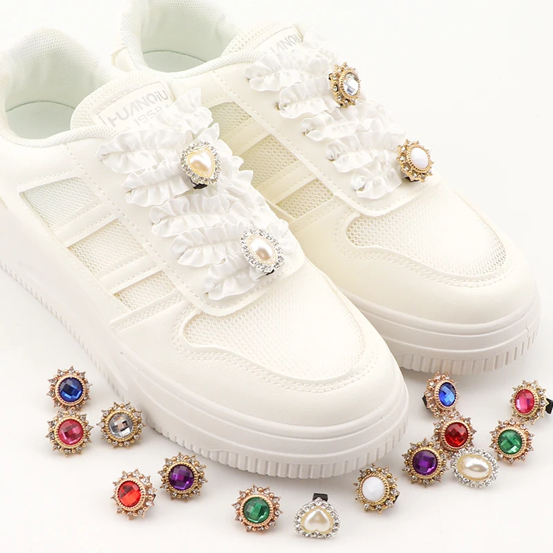 

Diamond Pearl Decoration Clip Rhinestones Gems Buckle Sneaker Shoelaces Accessories Girls Casual Shoe Lace Flower Ornaments 1Pcs