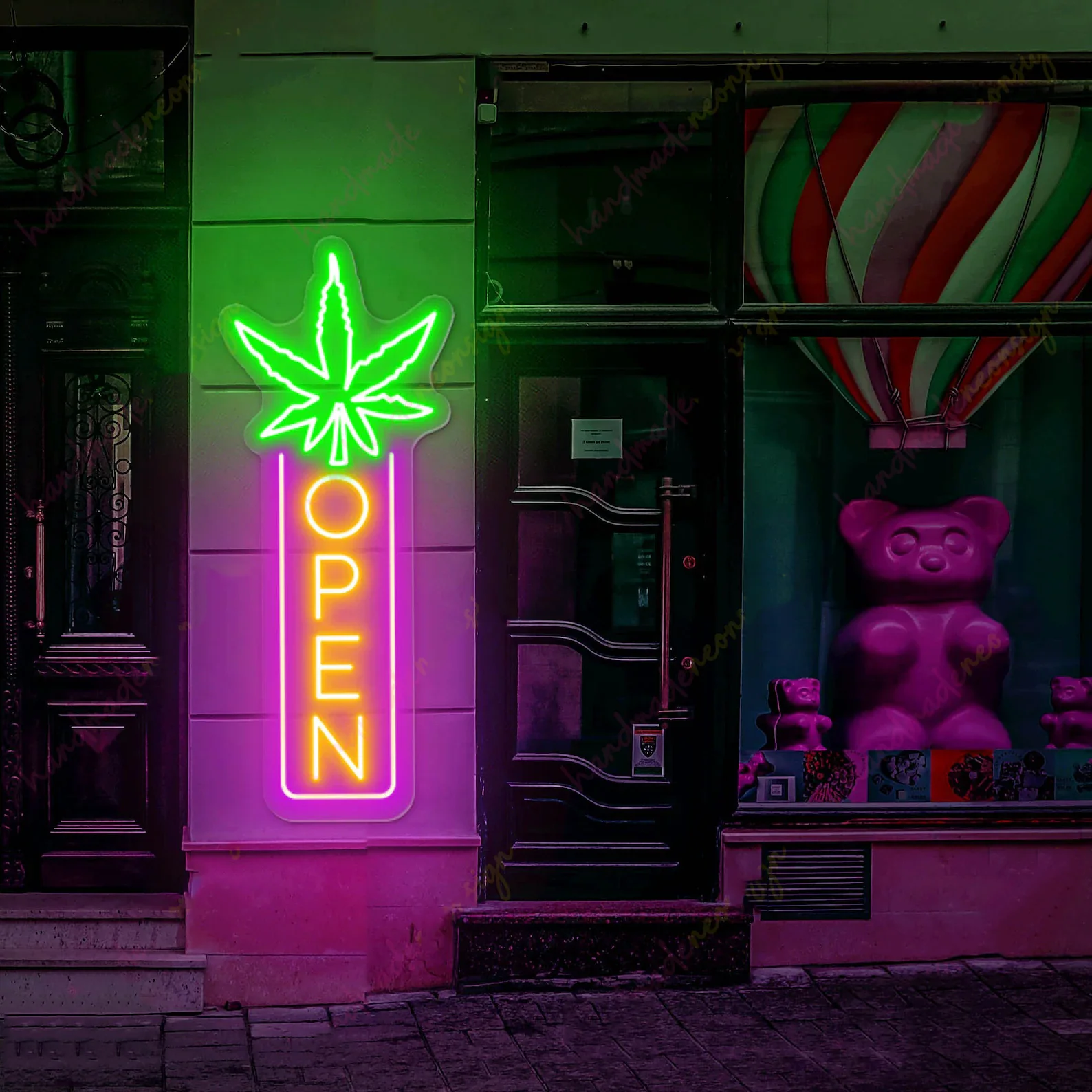 Indoor Vertical Open Neon Sign, Vertical Open Neon Sign,  Weed Wall Art, Marijuana Sign Decoration