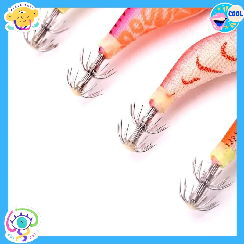 مجموعة مكونة من 4 قطع/صضيب صيد الحبار مع الروبيان الخشبي، طعوم الحبار والخطبوط المتوهجة، طعم صيد الحبار وإكسسوارات صيد الأسماك