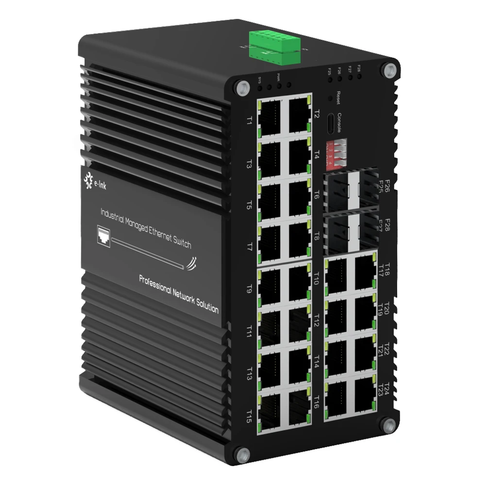 

Outdoor 24 Port Managed Switch 101001000T 802.3at 30w to 4 Port 1000X SFP Din Rail Industrial Fiber Gigabit Poe Switch