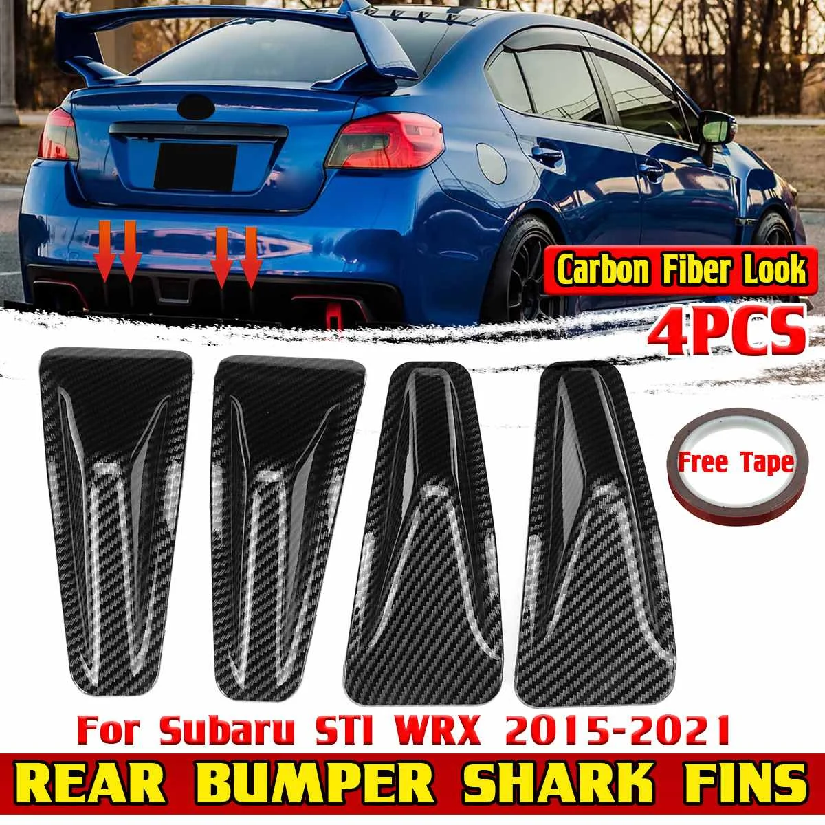 4pcs Car Rear Bumper Lip Diffuser Shark Fins Cover Trim For Subaru STI WRX 2015-2021 Rear Bumper Chassis Spoiler Splitters