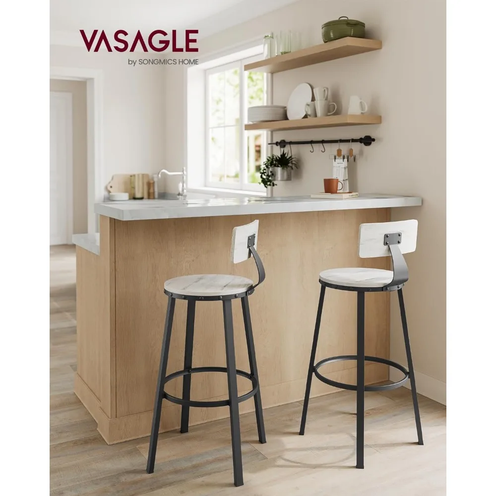 Bar Stools Set of 2, Bar Height Barstools with Back, Counter Stools Bar Chairs with Backrest, Steel Frame