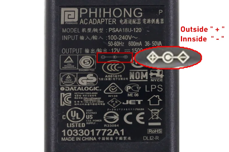 Genuine PHIHONG PSAA18U-120 12V 1500mAh (1.5A)  5.5*2.1mm Power Adapter Charger for Datalogic Scanning Platform Scanning Gun