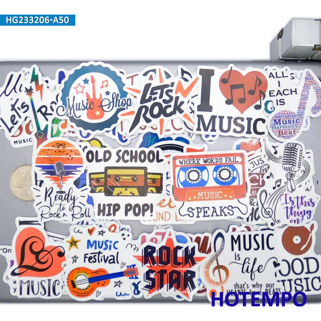 20/30/50 stuks, Muziek stijl stickers, Mode Retro, Muzikale Slogans Decals, voor kinderen, scrapbook, dagboek, bagage, laptop, telefoon, fiets, auto, motorfiets, skateboard, gitaar, Stickers Speelgoed