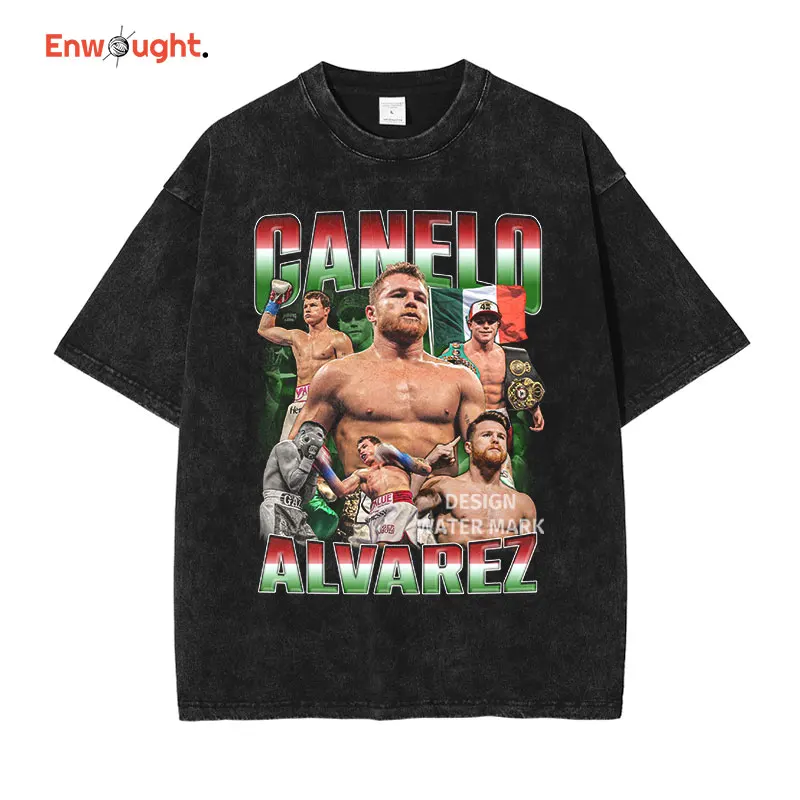 

Футболка Canelo Alvarez, винтажная стираная футболка с короткими рукавами, футболка с чемпионами по боксу, толстовки в стиле Харадзюку, топы, футболки для мужчин