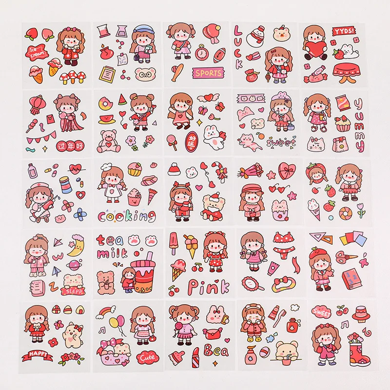 25 Vellen/Set Leuke Pet Transparante Meisje Sticker Voor Decoratie Journal Scrapbooking Briefpapier Decor Stickers