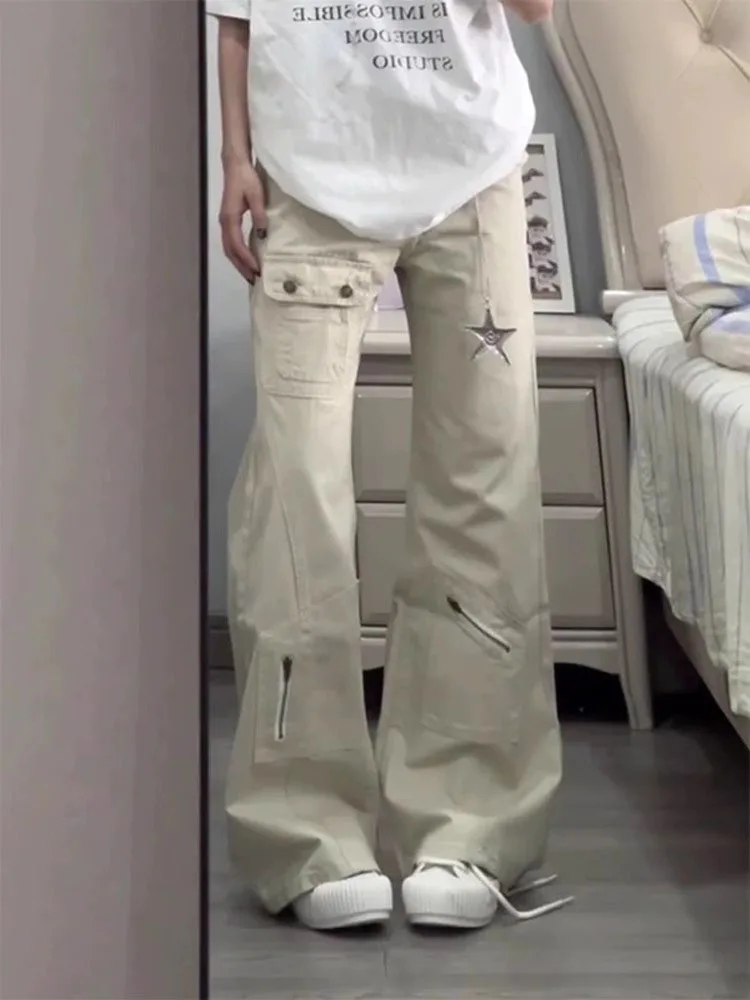 

Большие размеры, американские джинсы с колокольчиками, рабочая одежда, женские свободные брюки с высокой талией, узкие прямые брюки длиной до пола