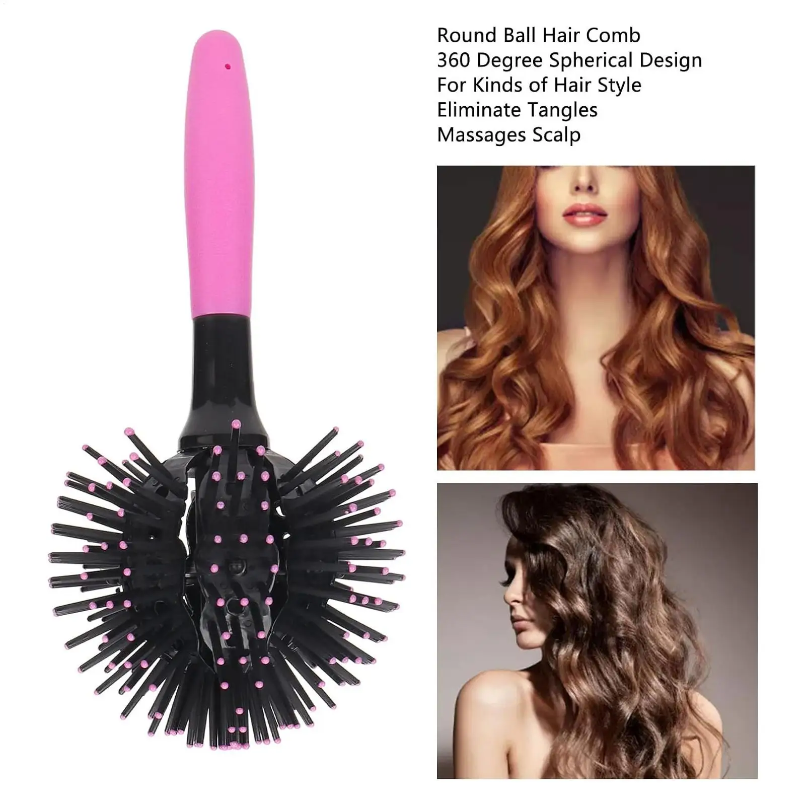 3D Runde Haarbürsten, Styling-Kamm, Entwirrbürste, Salon-Kugelbürste für dickes, lockiges Haar