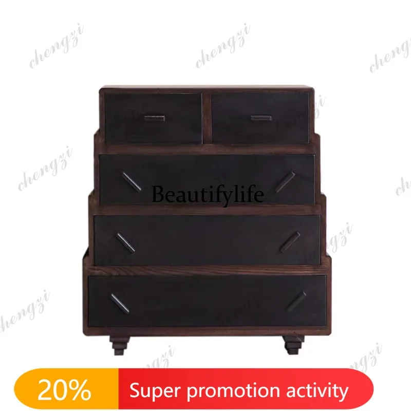 N178 Retro style solid wood chest of drawers, middle and ancient style storage side cabinet in living room, dining room side cab