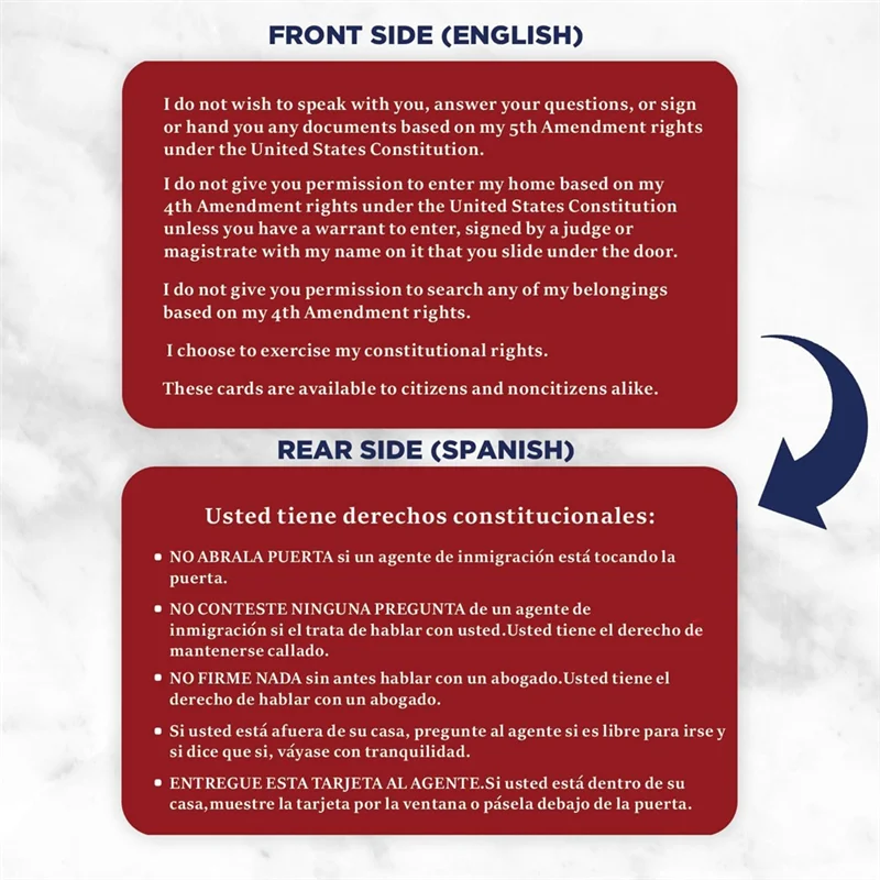 High Quality-Rights Reminder Know Your Rights Card English Spanish Constitutional Rights 20PCS