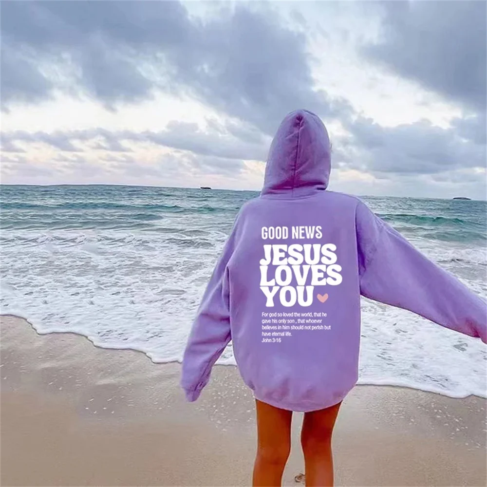 BOA NOTÍCIA JESUS TE AME Hoodie Christian Sweatshirt Jesus Hoodie Trendy Hoodie Bible Verse Camisa Unisex Estética Roupas