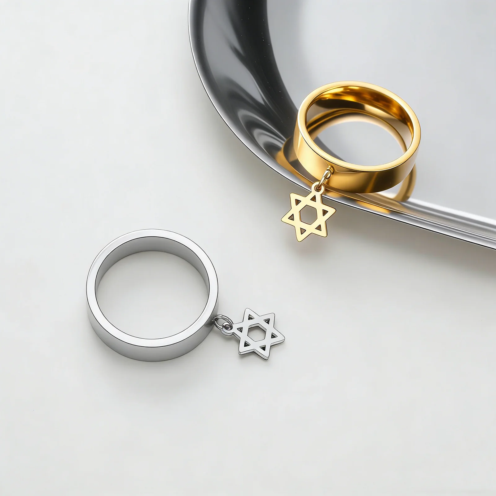 1PC Star of David Dangle Charm Rings Stainless Steel Minimalist Religious Jewelry Unisex Magen David Ring