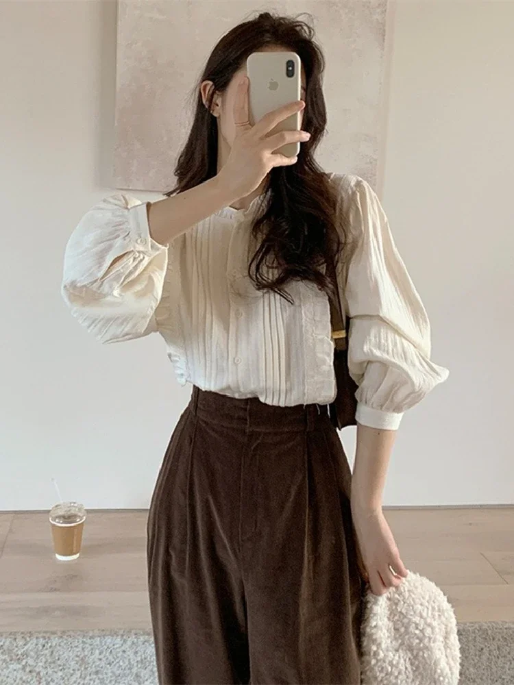 Summer Women Blouses Spring Shirt Female Womens Blouse Maxi Blusas Casual Elegant Vintage Long Sleeve Cotton Oversize Loose Whit