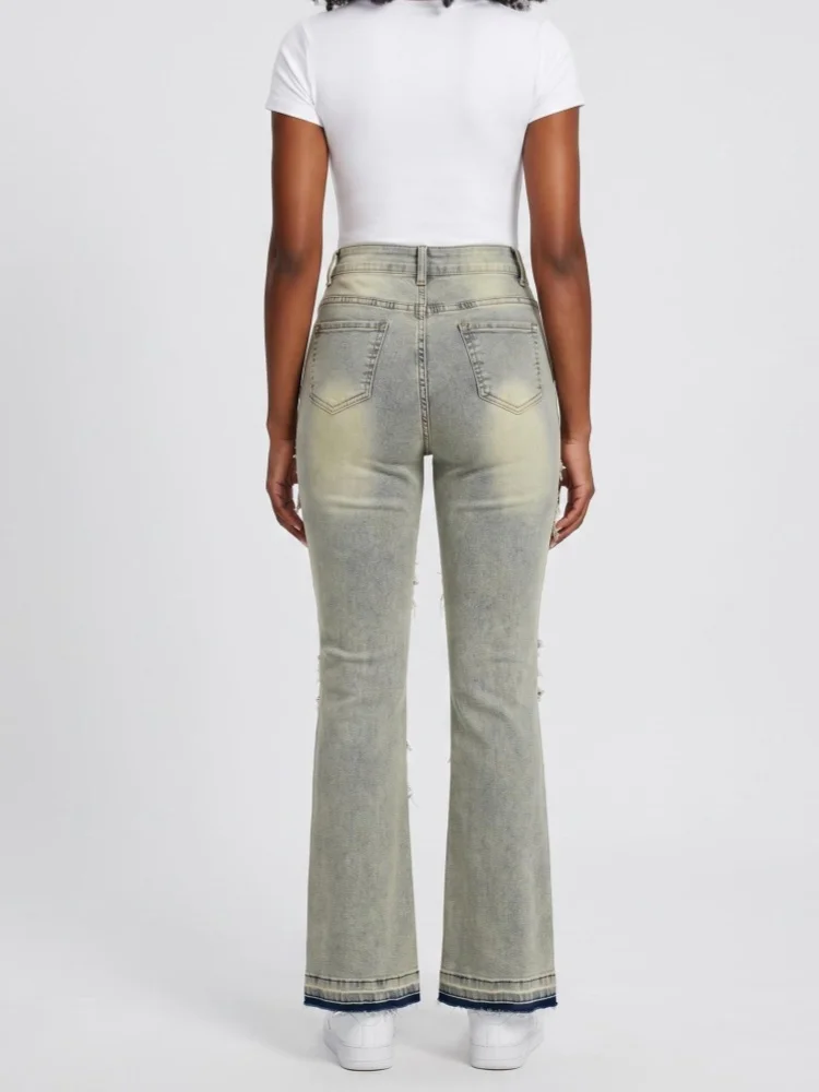 2026 Cyber Y2K Streetwear Vintage Blue Patchwork Slim Women's Stacked Jeans Pants For Woman Clothing Punk Gothic Denim Trousers
