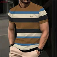 T-shirt imprimé rayé pour hommes, décontracté, col rond, manches courtes, à la mode, pour l'extérieur, été 2