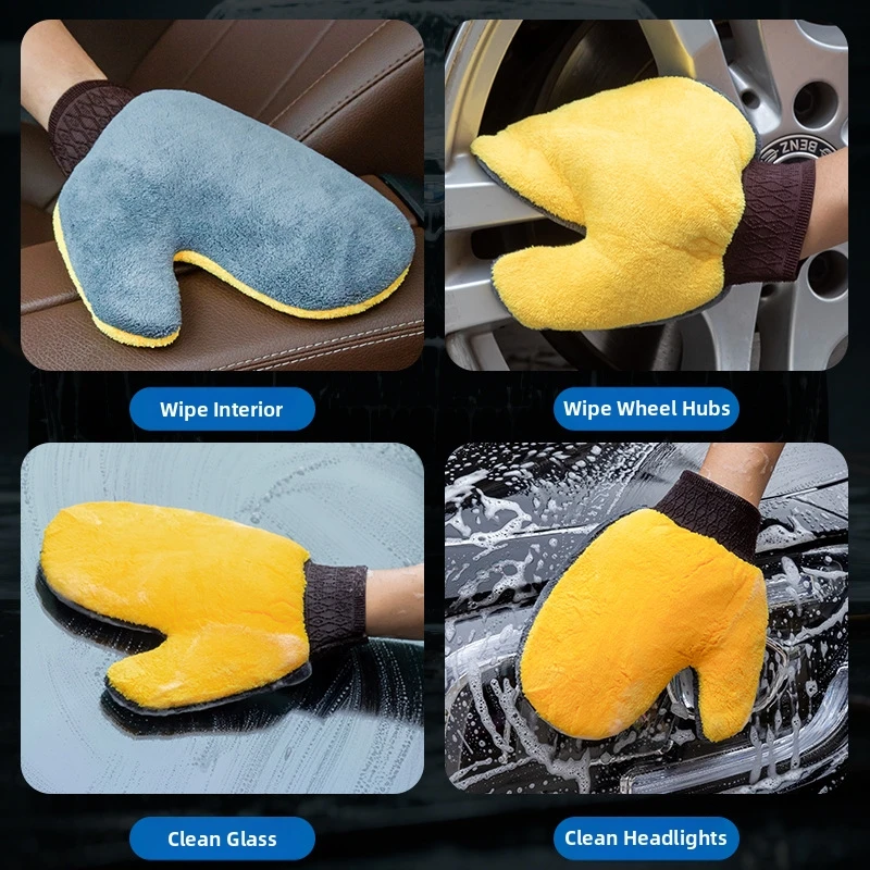 Car Cleaning Car Wash Gloves Coral Fleece Mitt Non-scratch Paint Safe High Absorbency Elastic Cuff For Car Wash