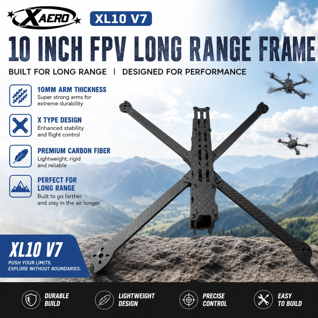 

XL10 V7 10 Inch Carbon Fiber Frame for FPV Long Range Drone 10mm Arm Thick X Type