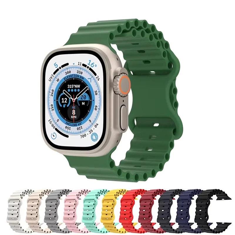 Silikon-Uhrenarmband für Apple Watch Ultra 1 2 3 49mm Ocean Sport Armband für iWatch Series 9 8 7 SE Ersatz-Armband