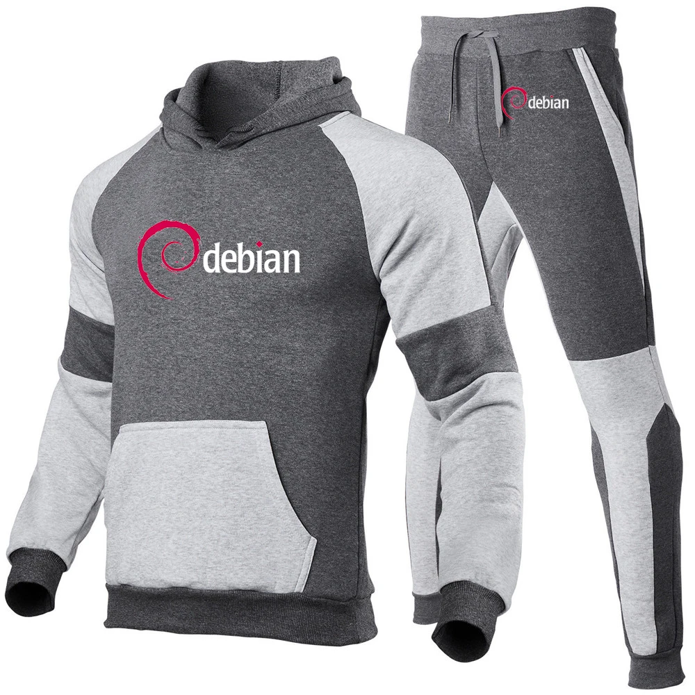 Linux Debian 2024 Nieuwe Stijl Sets Mannen Lente En Herfst Kwaliteit Afdrukken Vrije Tijd Modieuze Kleur Bijpassende Hoodie Broek Pakken