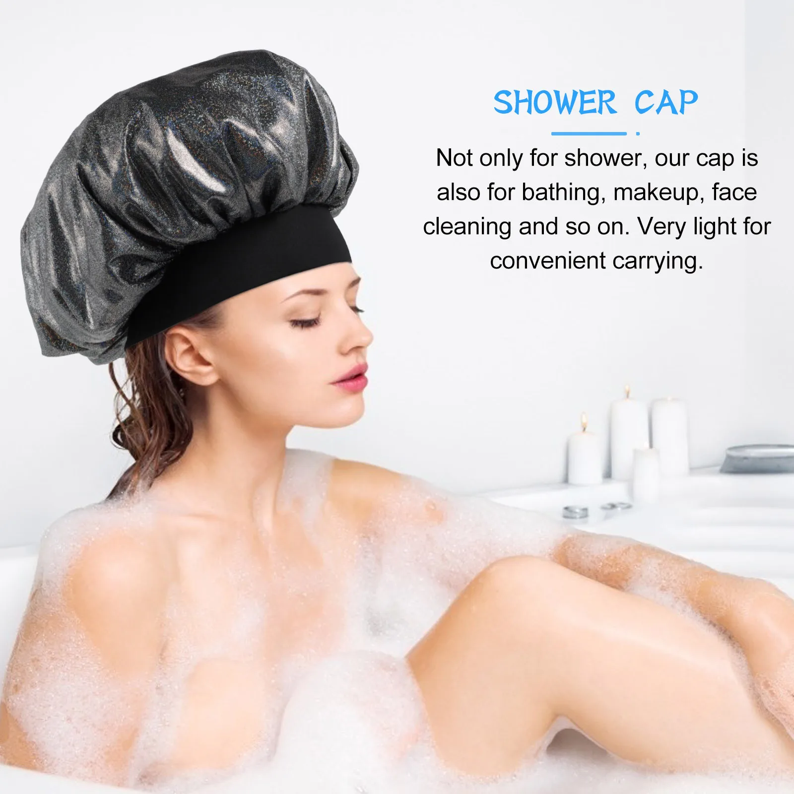 

High Elastic Wide Band Satin Shower Cap Sleep Hair Wrap Bathing Makeup Face Cleaning Lightweight Durable Satin Bath Hat