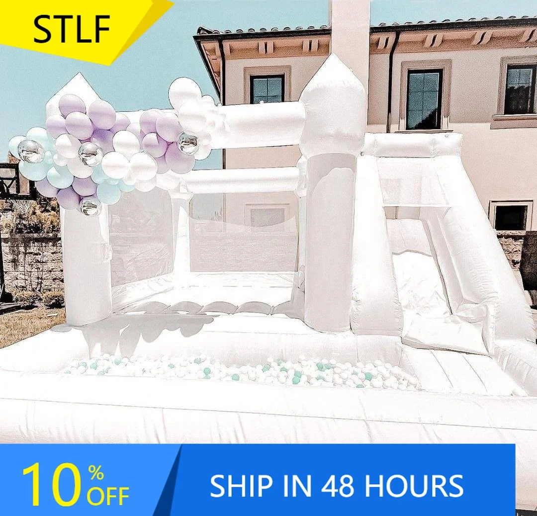

STLFWhite Wedding Party Rental Inflatable Bouncy Castle Combo Bounce House Inflatable Jumper Bouncer With Slide And Ball Pit