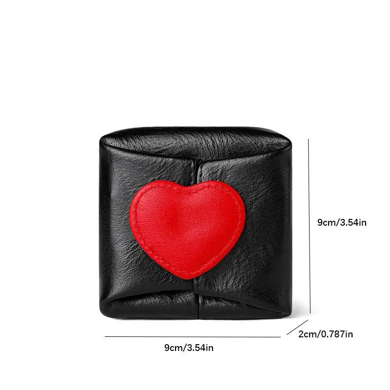 Einfarbige Geldbörse aus Rindsleder mit Herz-Motiv, Multifunktionale Kleine Kopfhörer-Tasche, Autoschlüssel-Aufbewahrung, Koreanischer Stil Schmuckbeutel für Reisen – Detail 9