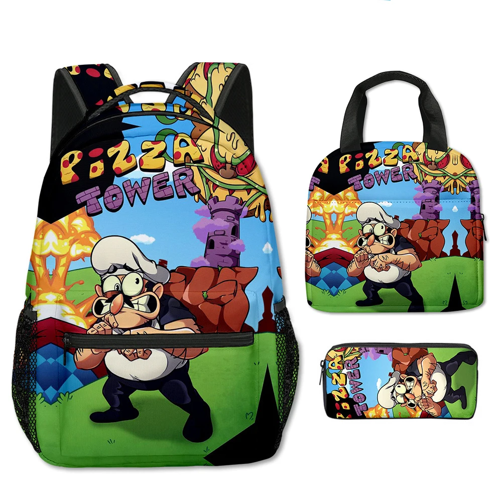 Harajuku Popular Funny Cool Pizza Tower 3D Print 3pcs/Set School Bags Travel Notebook Backpack portable Lunch bag Pencil Case