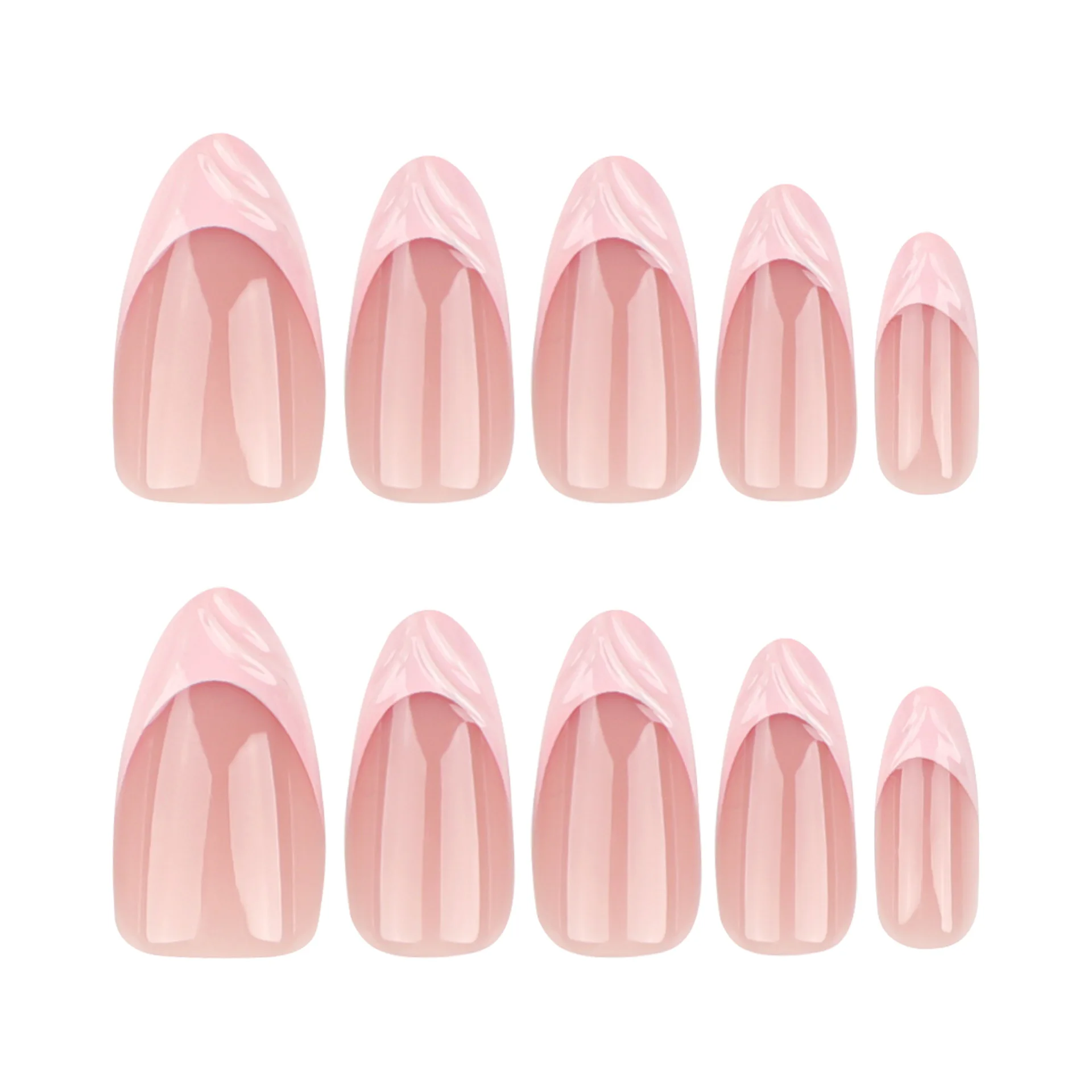 3D Water Ripple Pink French Almond Shape False Nails Fashion Simple Detachable Finished Fake Nails Press on Nails with Glue