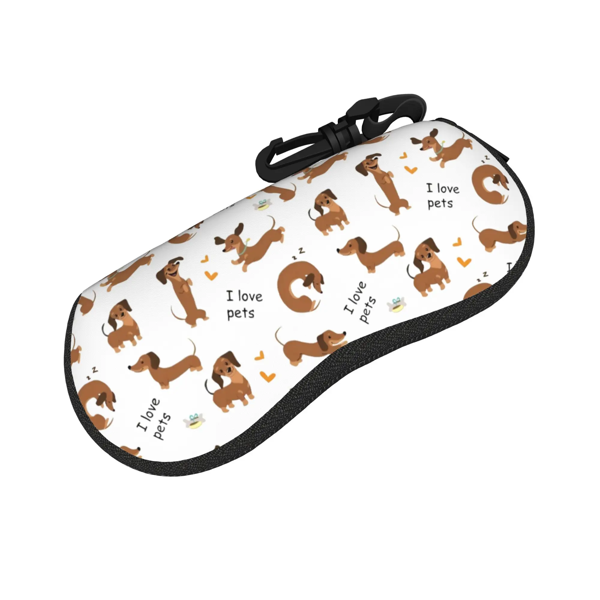 Dachshund I Love Pets Glasses Case Men Women Waterproof Zipper Dogs Animal Sunglasses Storage Box Eyeglasses Box