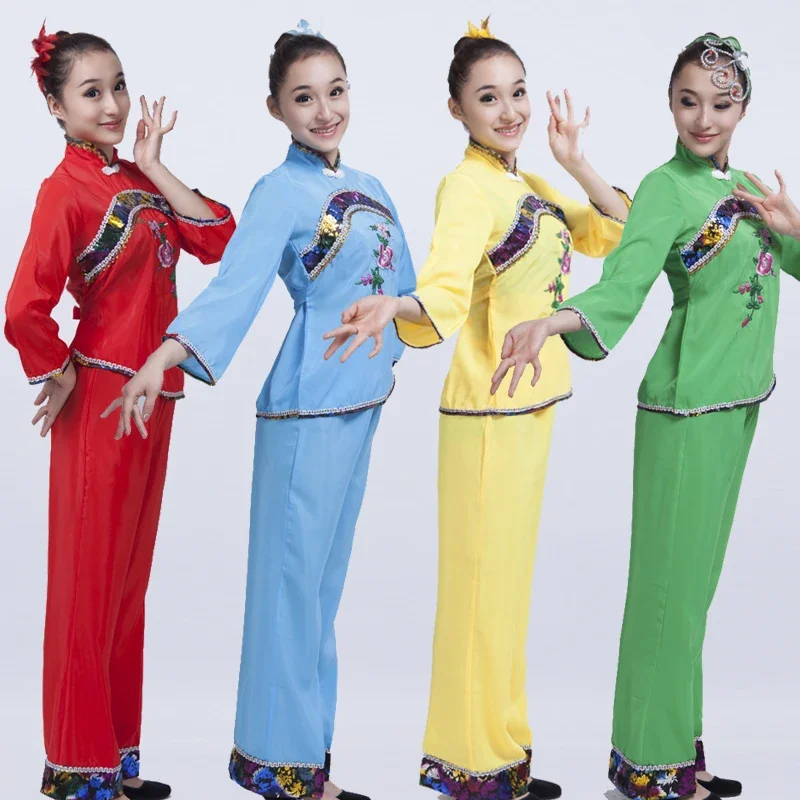 

Chinese Folk Dance Costume for Women Middle-aged and Elderly Square Dance Clothing Classical Fan Dance and Waist Drum