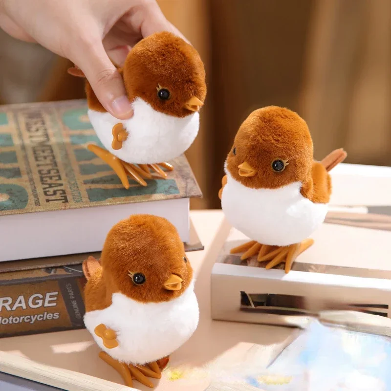 Cute Sparrows Wind Up Jumping Toy Animal Walking Plush Clockwork Spring Bird Toy Guide Baby Crawling Toy Lifelike Kids