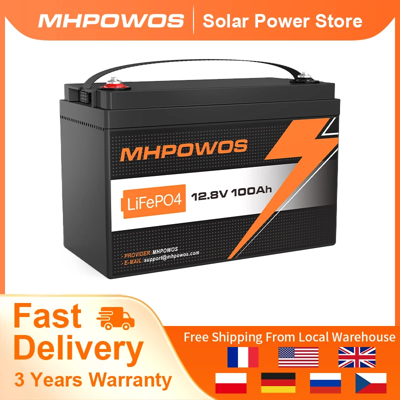 MHPOWOS Lifepo4 batterie 12V 100Ah batterie Lithium-Ion Rechargeable bricolage 12V cellule solaire adapté aux folk-lifts électriques bateau RV