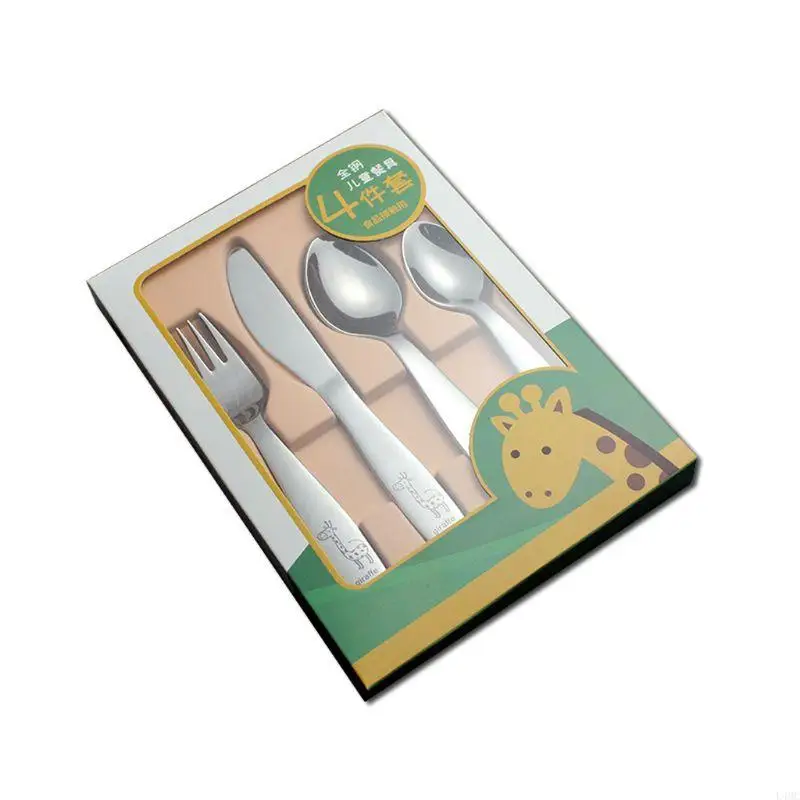 

4pcs Portable Cutlery Cartoon Healthy Eco-friendly Stainless Steel Spoon Fork Tableware Set for Children Travel L4MC