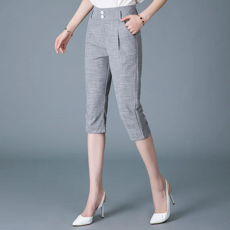 

Women Capris Pants Summer 2024 Women's Casual High Waist Cotton Linen Pants Office Lady Harem Calf-Length Pants 3XL Female