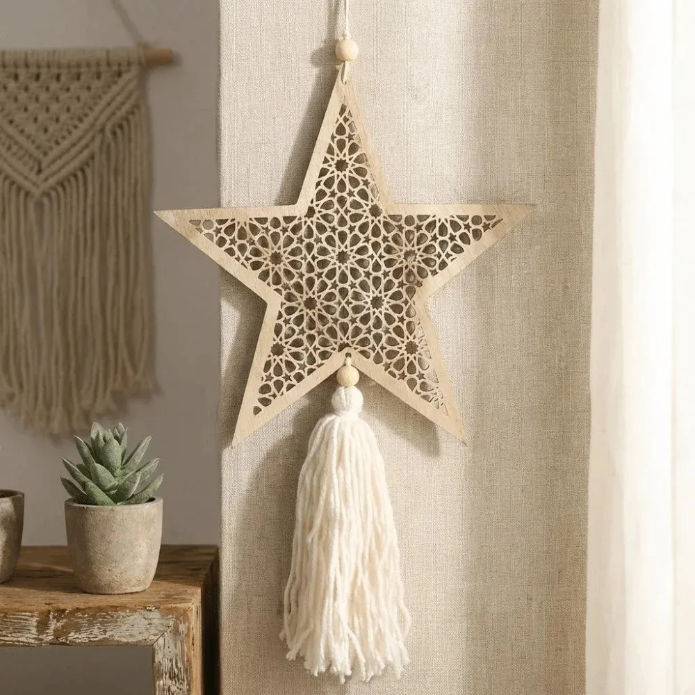 Handmade Ramadan Hanging Ornaments Traditional Hollowed-out Eid Mubarak Muslim Decor With Tassel Ramadan Gift Home Decoration