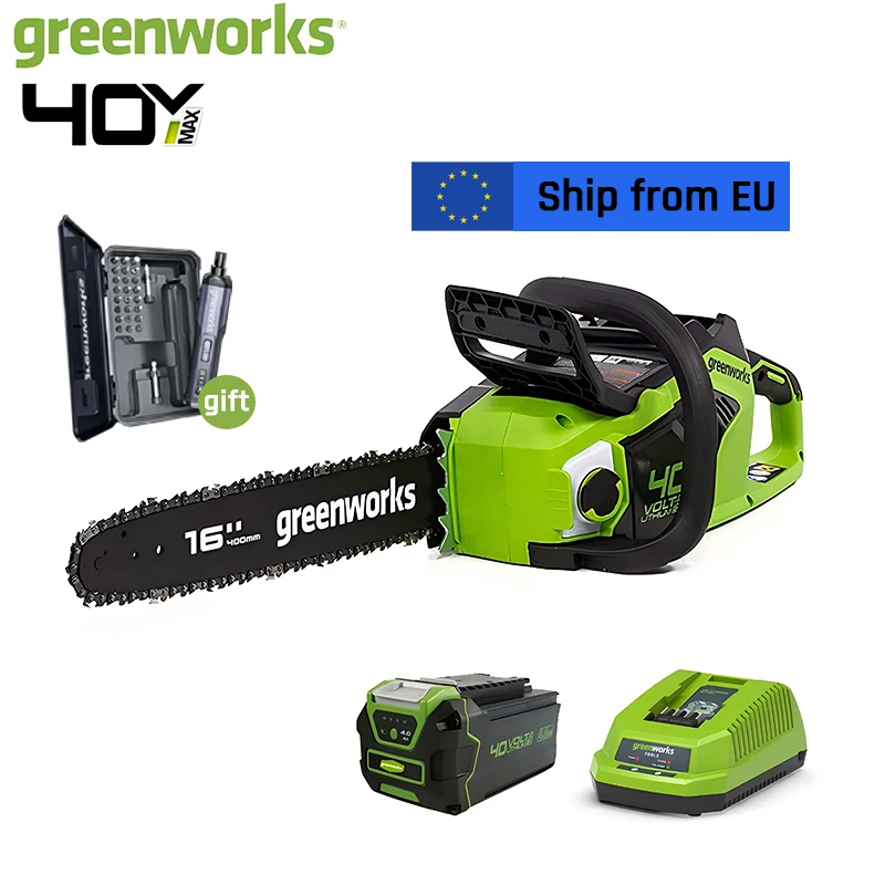 Бесщеточная бензопила Greenworks Gen2 40 В, профессиональная садовая пила, 20 м/с, оригинальная 16-дюймовая цепная пила и садовые инструменты Oregon Sawchain