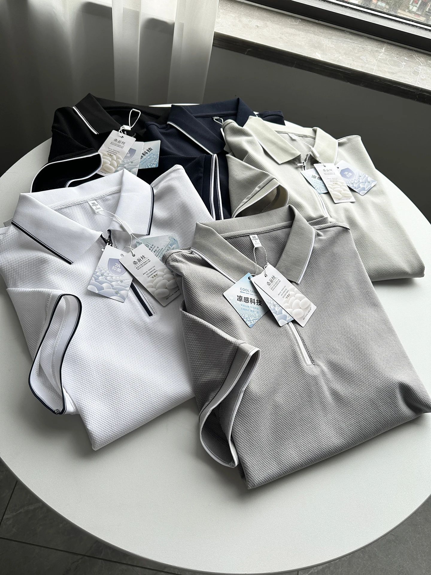 Silk Thread Men's Summer Business  Shirt Half Open Collar Short Sleeve Turn-down Collar T-shirt Cool Feeling Single Wear