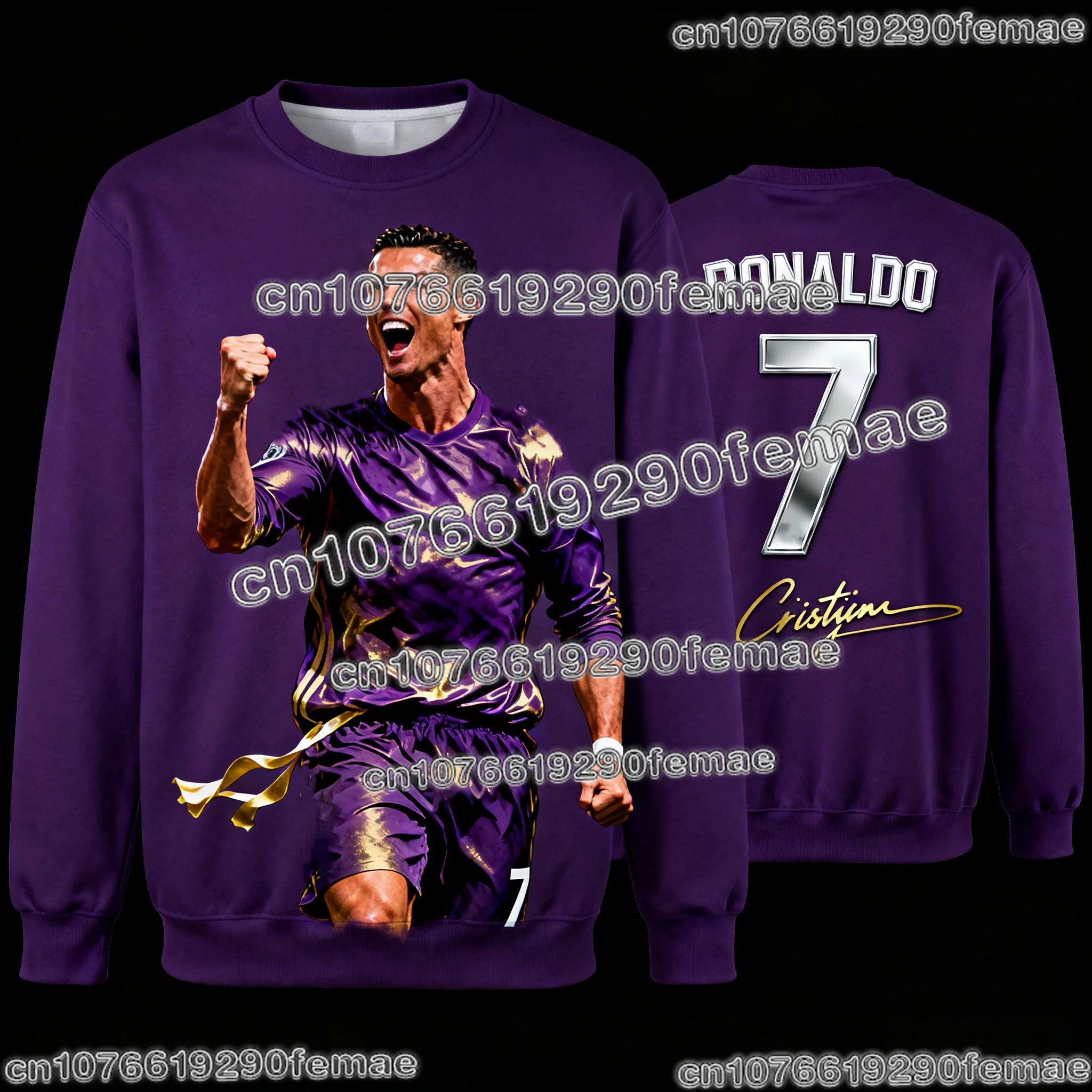 سويت شيرت رونالدو ذو الإصدار التذكاري لمحبي كرة القدم بأكمام طويلة للأطفال والكبار ملابس رياضية عصرية للشارع #4