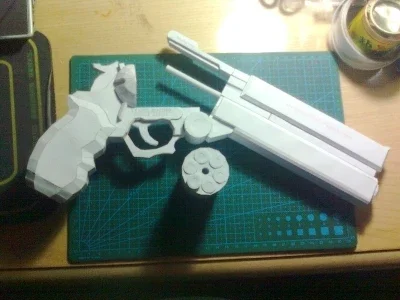 

3D Paper Model White Revolver Gun 1:1 Scale Handmade Toy