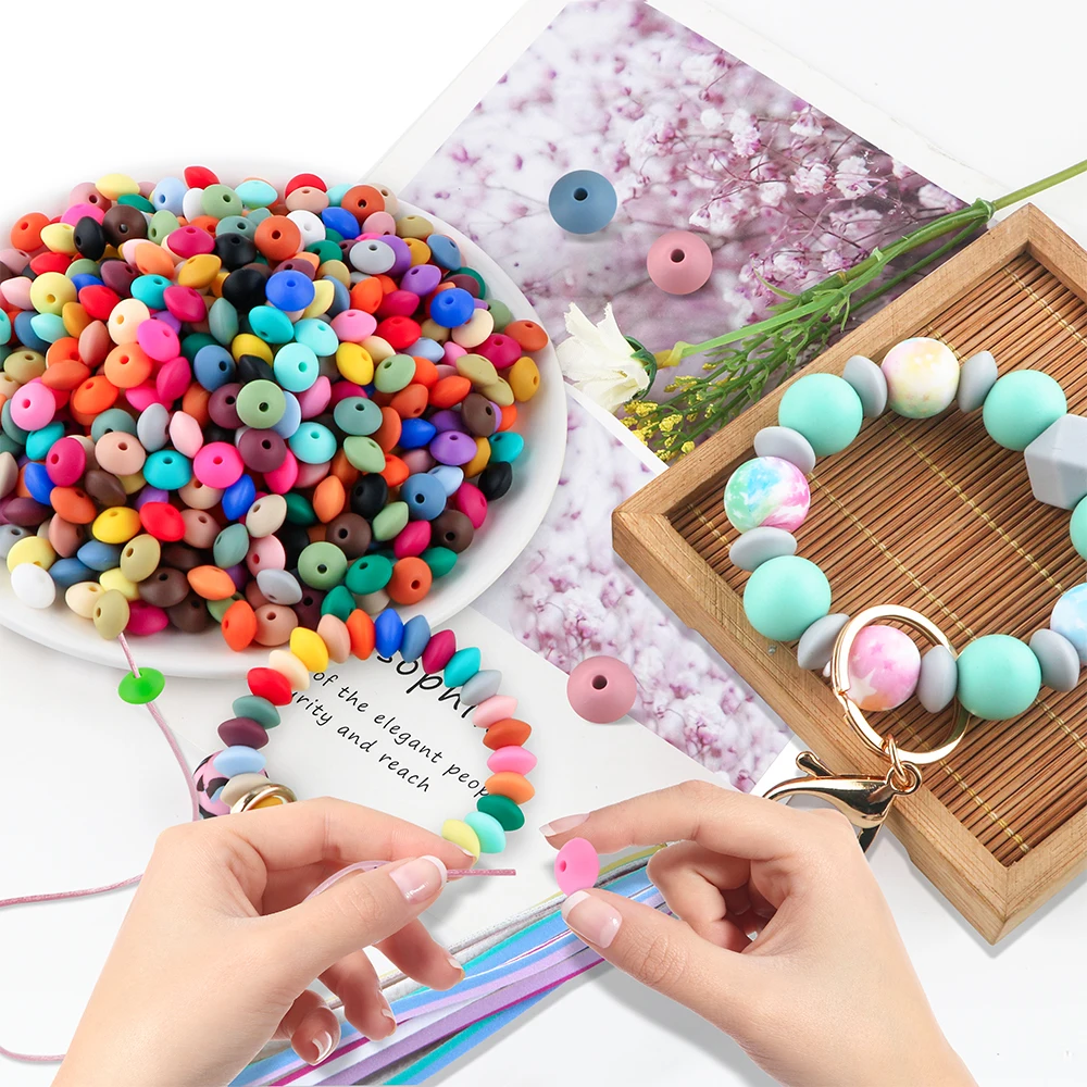 Kovict 100Pcs Silicone 12MM Lentil Interval Beads For DIY Bracelet Necklace Jewelry Personalized Accessories
