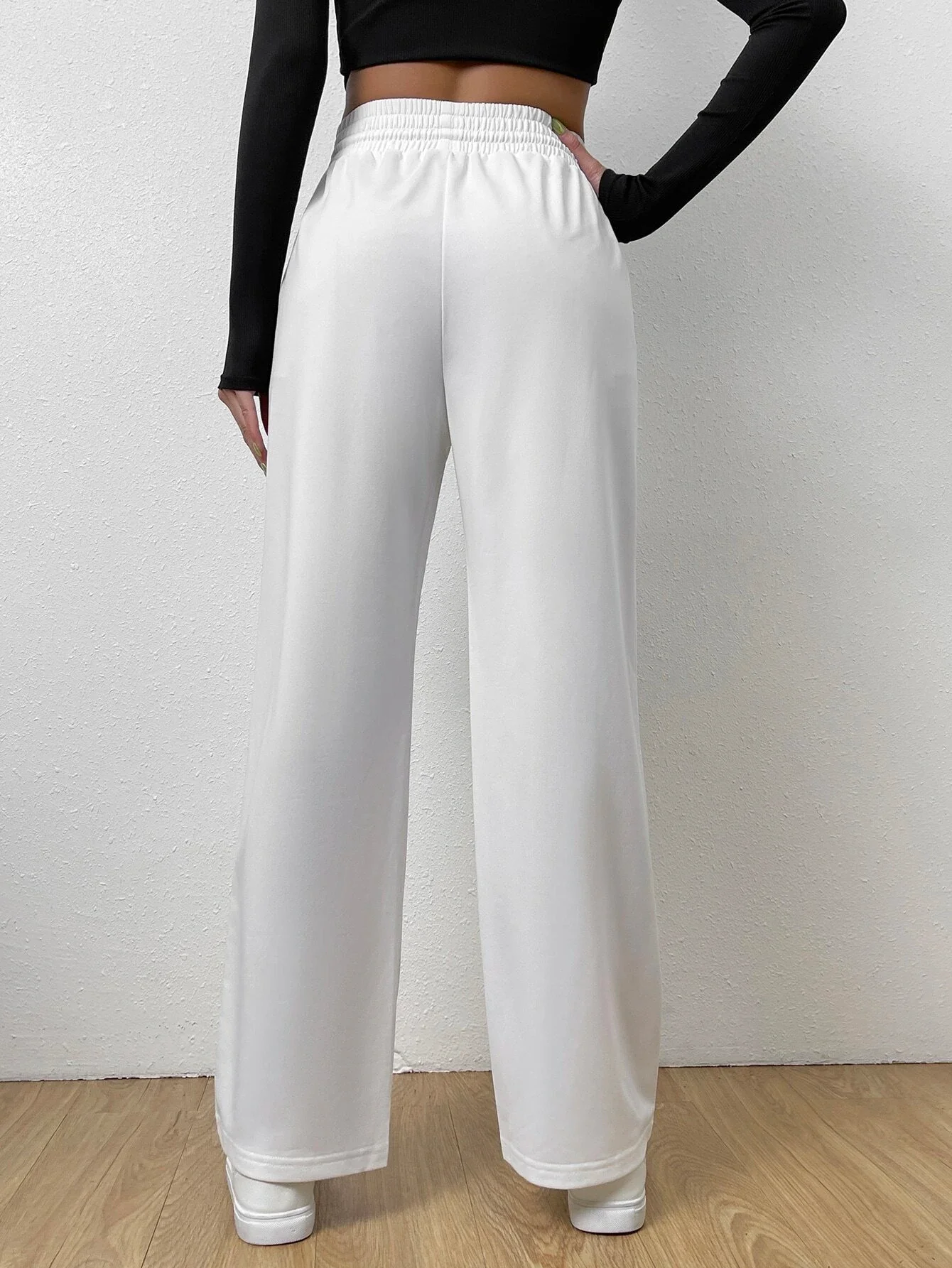 Elastic Waist Tie Front Straight Leg Pants