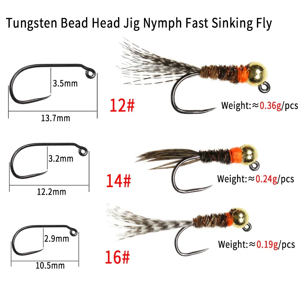 5 Stück # 12 # 14 # 16 Tungsten-Kugelkopf-Perdigon-Nymphen mit orangefarbenem Kragen, Euro Wet Nymph Fliegenfischen für Forelle, Grauforelle, Barsch, Angelköder – Detail 2