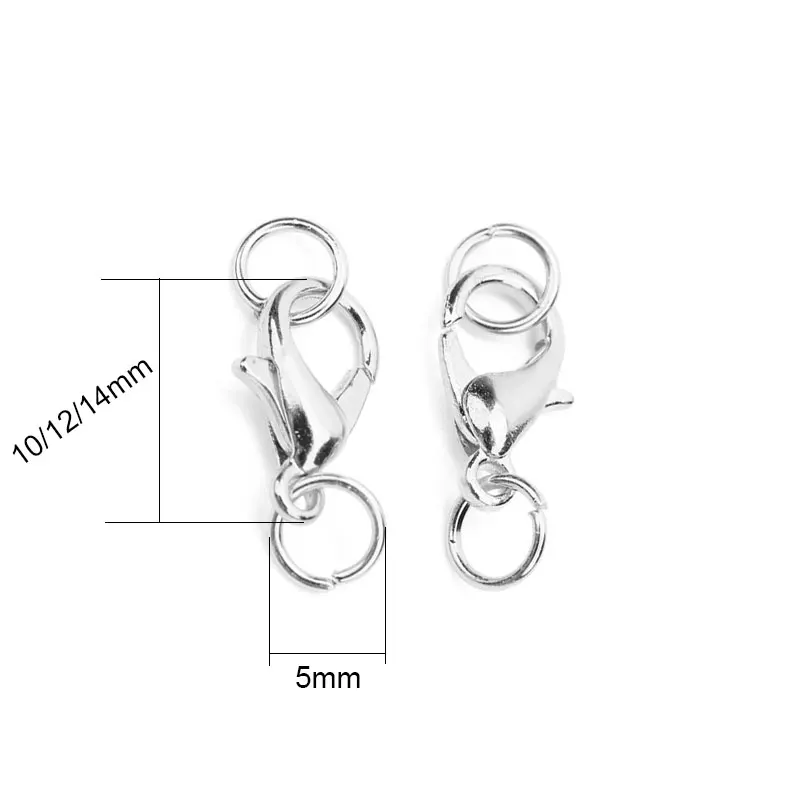 50pcs/lot Metal Lobster Clasps Hooks With Jump Rings 10 12 14mm End Clasps Connectors For Necklace Findings Diy Jewelry Making